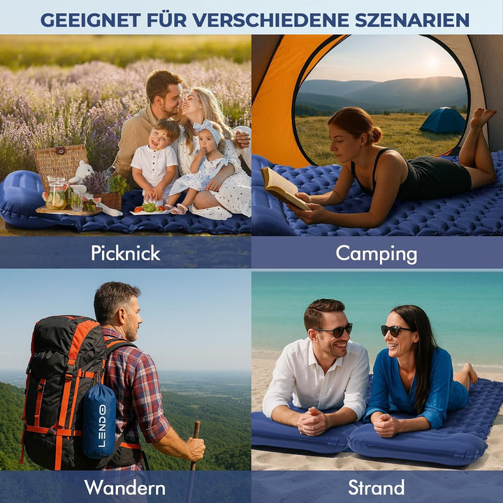 LENDOO Ultraleichte Aufblasbare Isomatte, 195cm*60cm Isomatte Selbstaufblasend Mit Aufblasbarem Kiss
