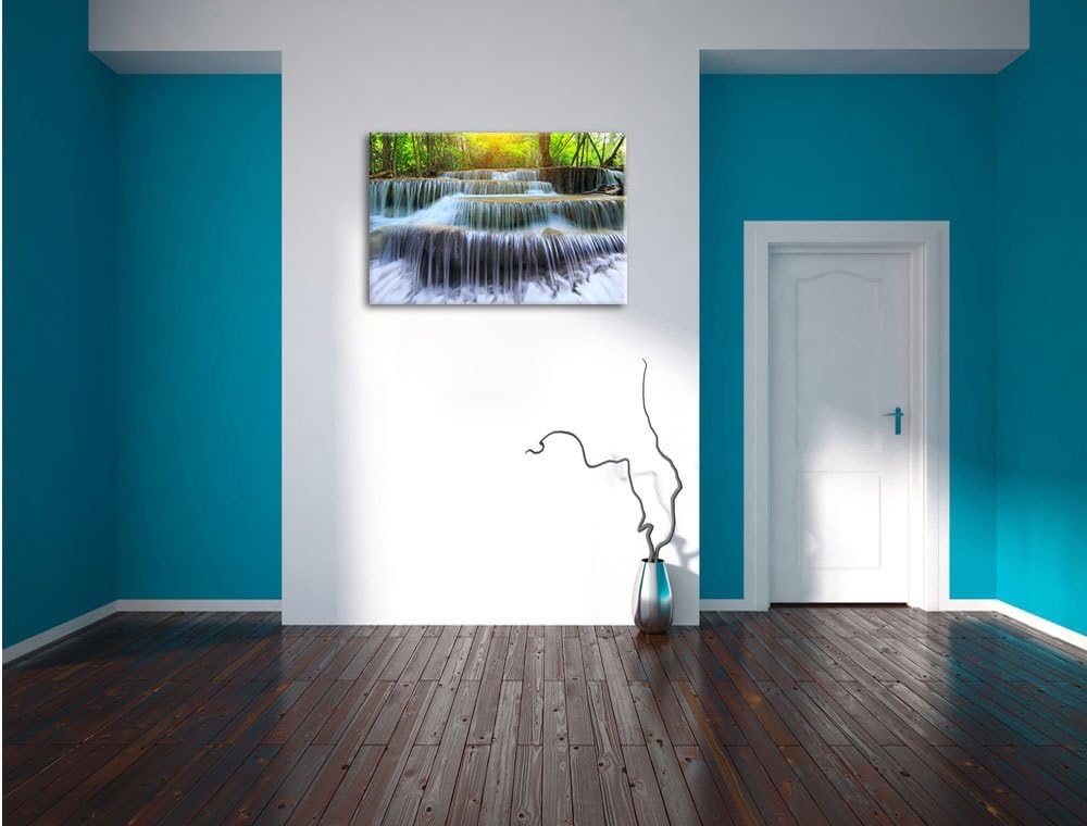 Pixxprint Wasserfall im Regenwald als Leinwandbild/Grösse: 100x70 cm/Wandbild/Kunstdruck/fertig besp