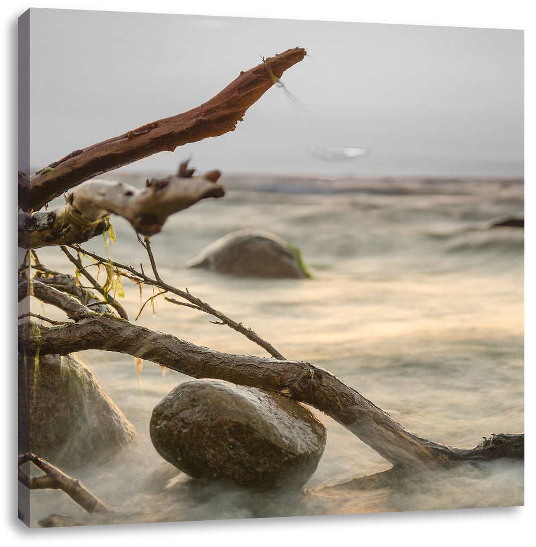 Pixxprint Ruhige See im Nebel als Leinwandbild/Grösse: 70x70 cm/Wandbild/Kunstdruck/fertig bespannt,