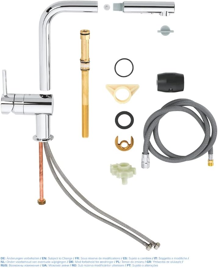 GROHE Minta - Einhand- Küchenarmatur (L-Auslauf, herausziehbare Dual-Spülbrause, 360° schwenkbar, kr