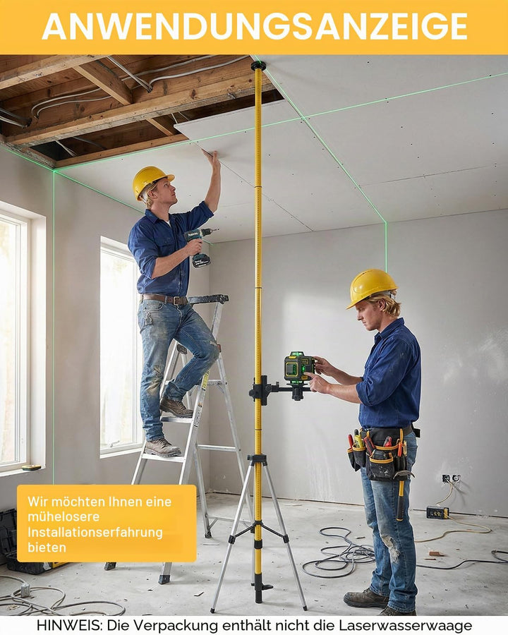 Teleskopstange für Kreuzlinienlaser 3.7m, Teleskopstange Laser mit Stativ und Laser-Halterung 1/4" x
