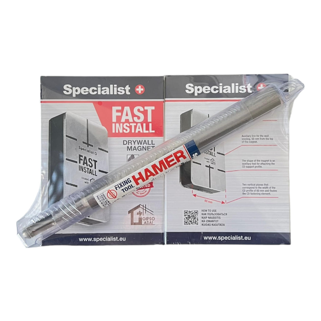 Specialist+ 2 Stück FAST INSTALL-Gipsmagnet und HAMER-Steckertreiber für die Installation von Metall
