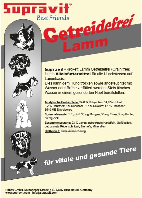 SUPRAVIT Hundefutter trocken Getreidefrei 15kg | Lamm und Kartoffeln | hohe Verträglichkeit | Gute A
