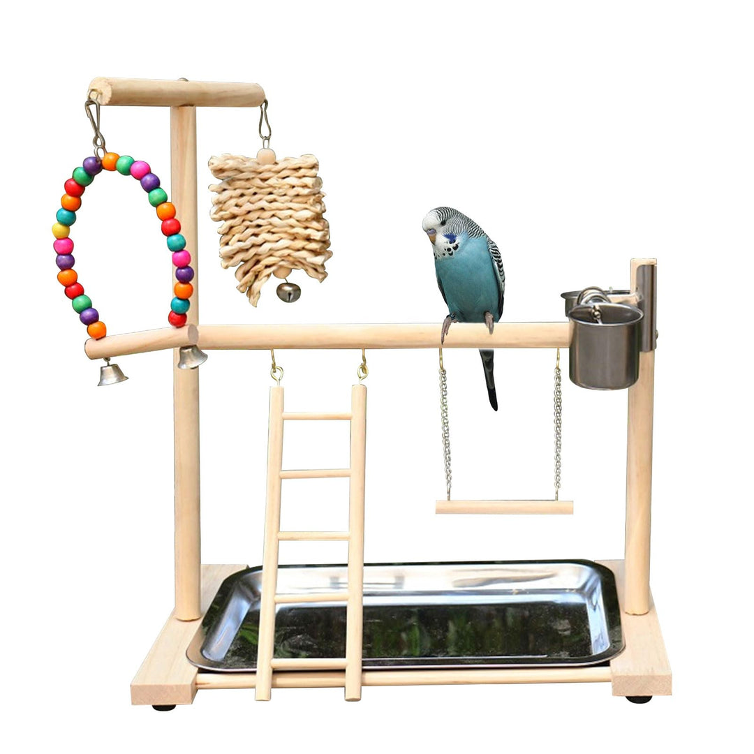 Vogel Spielplatz, Holz Wellensittich Spielplatz Freisitz mit 2 Edelstahl Feeder-Cup Spielzeug Leiter