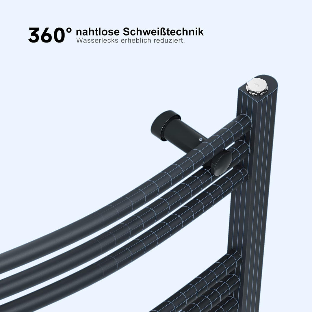 SONNI Badheizkörper Elektrisch mit Thermostat 1150x600 mm Anthrazit Gebogen Handtuchtrockner Mittela