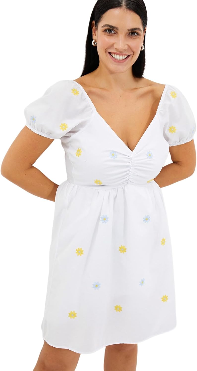 TRENDYOL Damen Weiss Gesticktes Volumenkleid Casual Dress 32 Weiss, 32 Weiss