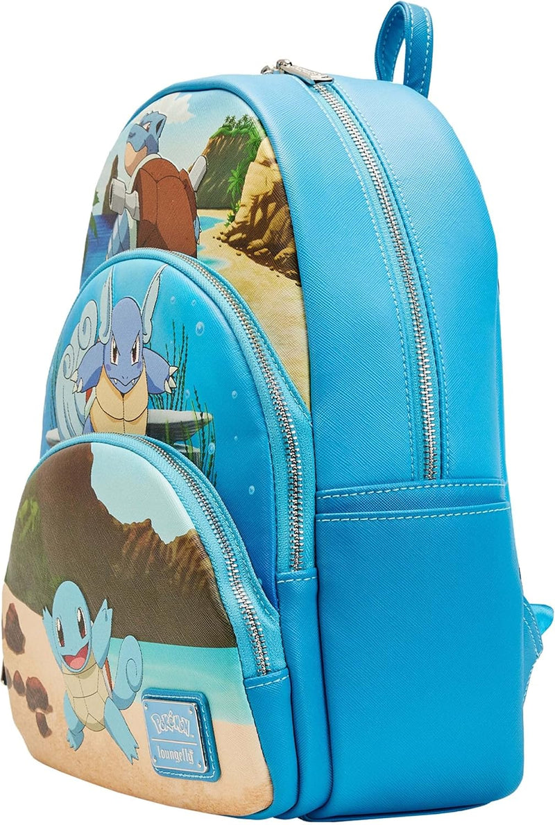 Loungefly Pokemon Squirtle Evolution Rucksack mit drei Taschen, Mehrfarbig/Meereswellen (Ocean Tides