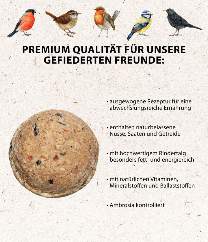 Dehner Natura Premium Meisenknödelring gefüllt, inkl. 10 Meisenknödel ohne Netz, ganzjähriges Wildvo