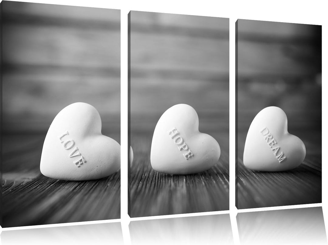 Pixxprint Love Hope Dream Hearts als Leinwandbild/Grösse: 3 Teilig (120x80 cm) cm/Wandbild/Kunstdruc