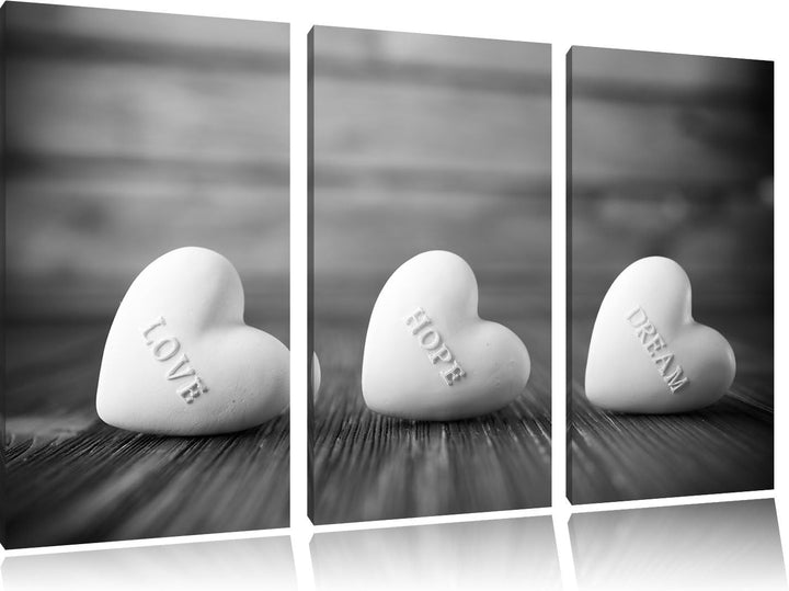 Pixxprint Love Hope Dream Hearts als Leinwandbild/Grösse: 3 Teilig (120x80 cm) cm/Wandbild/Kunstdruc