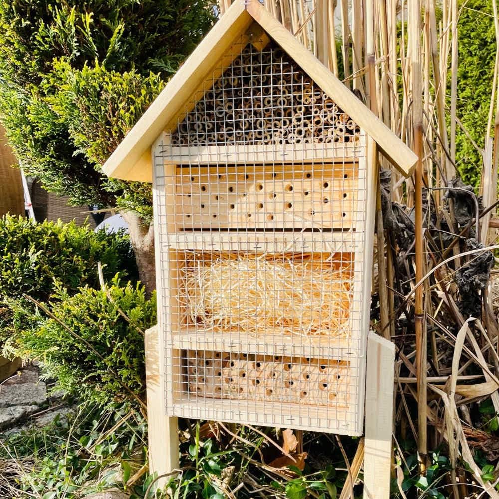 DARLUX massives handgefertigtes L Insektenhotel aus Holz I Haus 51 x 28 x 16 cm (HxBxT) I mit Stände