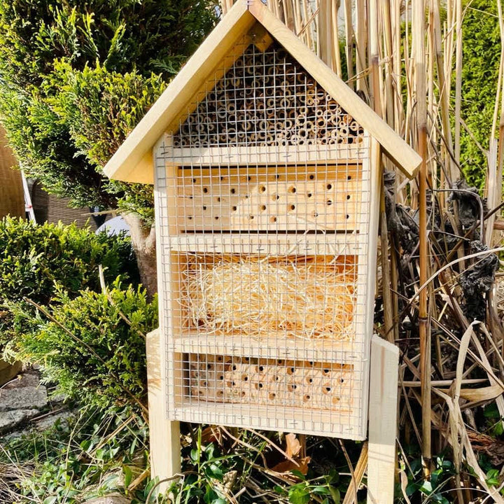 DARLUX massives handgefertigtes L Insektenhotel aus Holz I Haus 51 x 28 x 16 cm (HxBxT) I mit Stände
