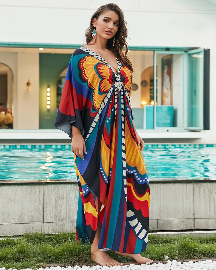 Bsubseach Frauen Plus Grösse Kaftan Kleid Badeanzug Druck Kaftan Strand Cover Up Kleid Schmetterling