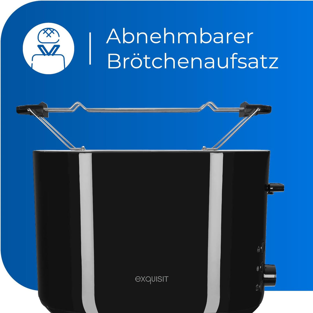 Exquisit Toaster TA 6103 sw | 7 Leistungsstufen | 850 Watt | abnehmbarer Brötchenaufsatz | Toastzent