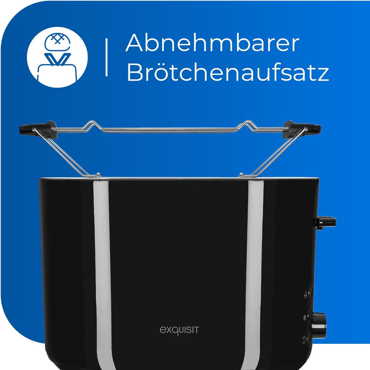 Exquisit Toaster TA 6103 sw | 7 Leistungsstufen | 850 Watt | abnehmbarer Brötchenaufsatz | Toastzent
