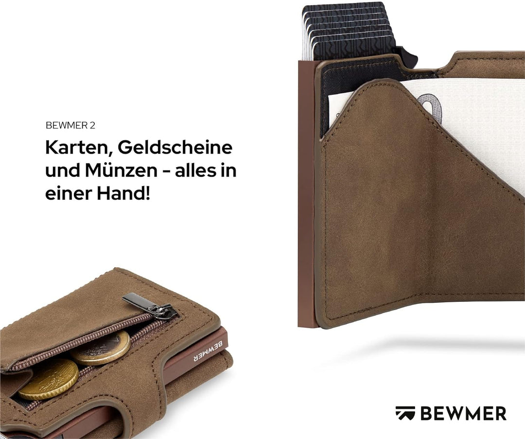 BEWMER 2 Shielded | Herren und Damen Slim Wallet mit RFID-Schutz Anti-Cloning | Kartenetui mit Münzf