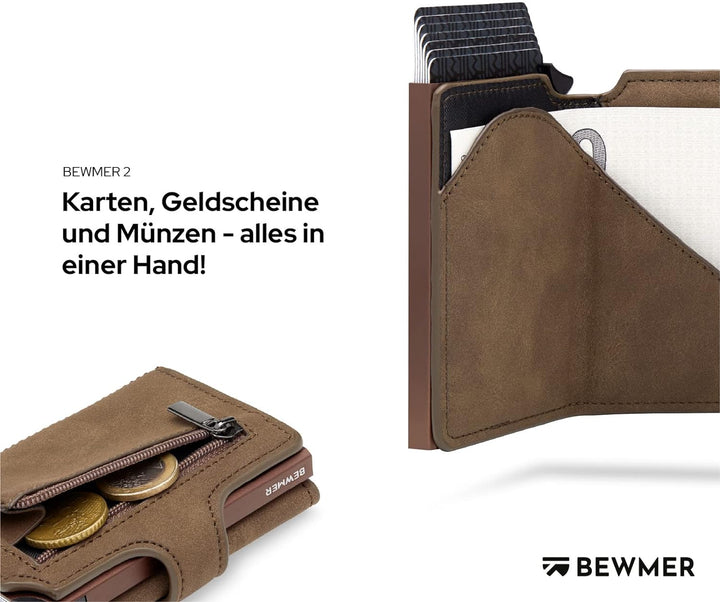 BEWMER 2 Shielded | Herren und Damen Slim Wallet mit RFID-Schutz Anti-Cloning | Kartenetui mit Münzf
