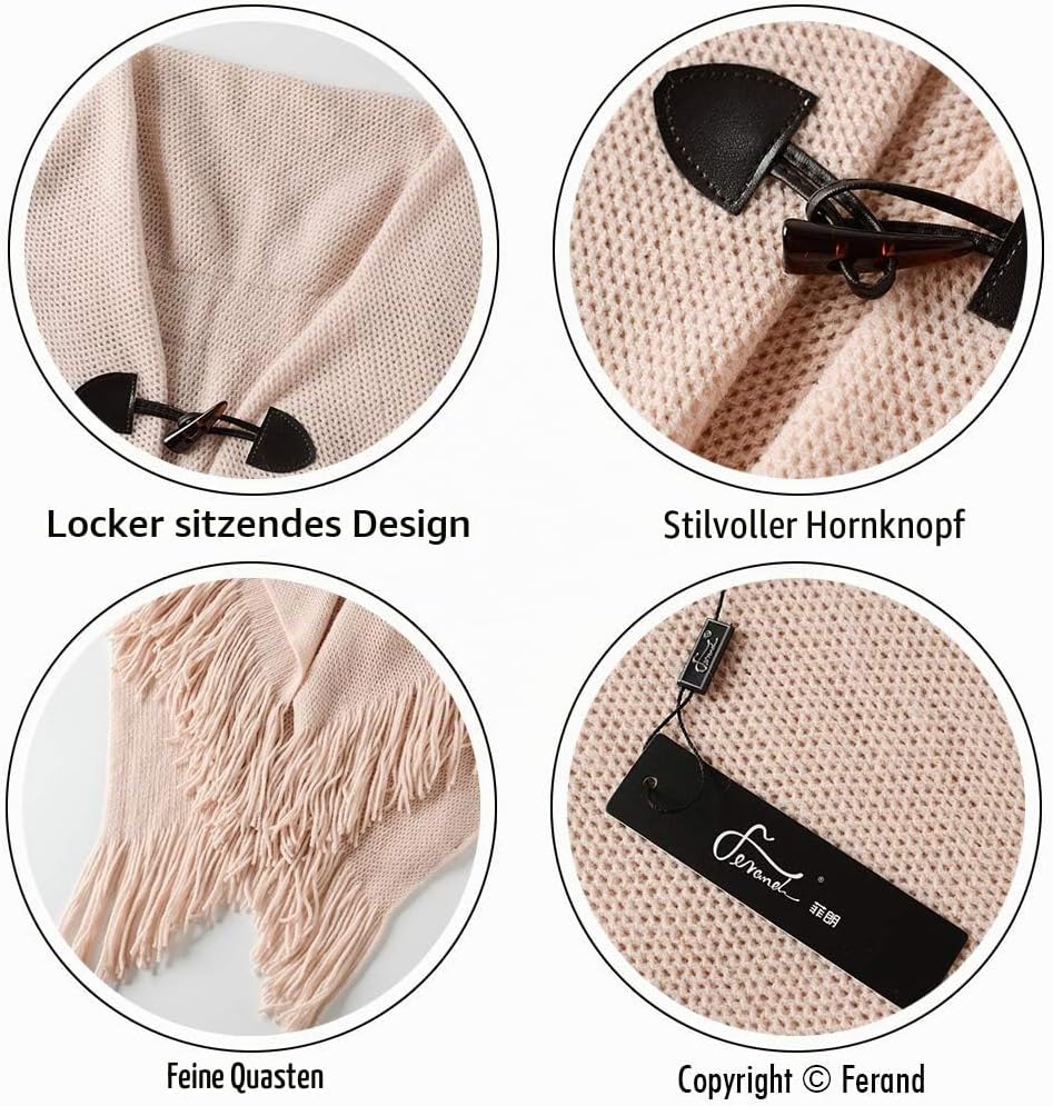 Ferand Damen Poncho Locker sitzender Cape Schal mit offener Vorderseite für Herbst und Winter Rosa,