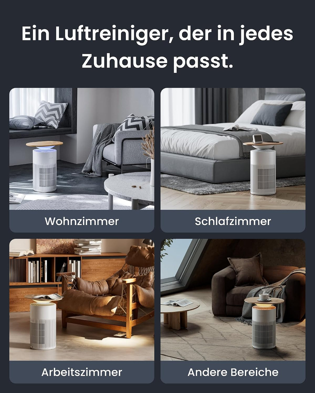 SwitchBot Luftreiniger Tisch mit Standing Circulator Fan, App-Steuerung und Nachtlicht, CADR 400m³/h