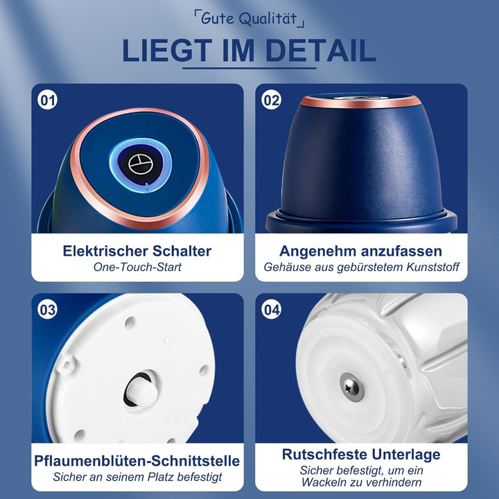 Zwiebel Zerkleinerer, Zerkleinerer Küche,350 ml,6 Edelstahlklingen,Mit Typ-C-Ladekabel für die heimi