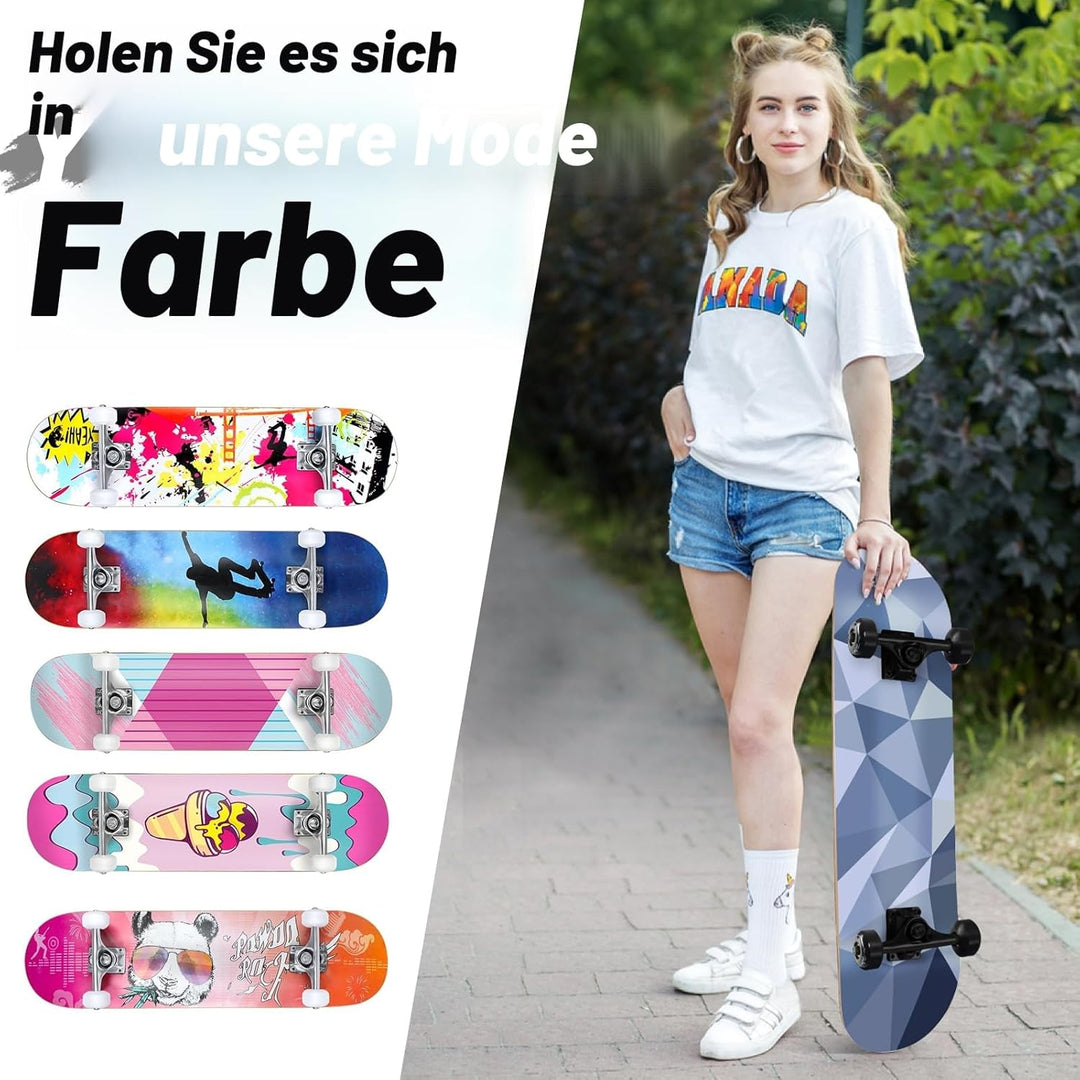 BELEEV Skateboard 31x8 Zoll Komplette Cruiser Skateboard für Kinder Jugendliche Erwachsene, 7-Lagige