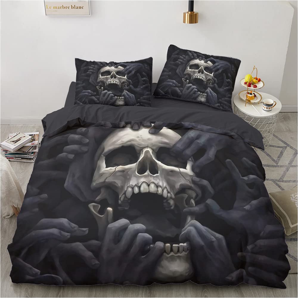 Luowei Totenkopf Bettwäsche 135x200cm 4 Teilig Schädel Muster Bettbezug Set Weiche Microfaser Bettbe
