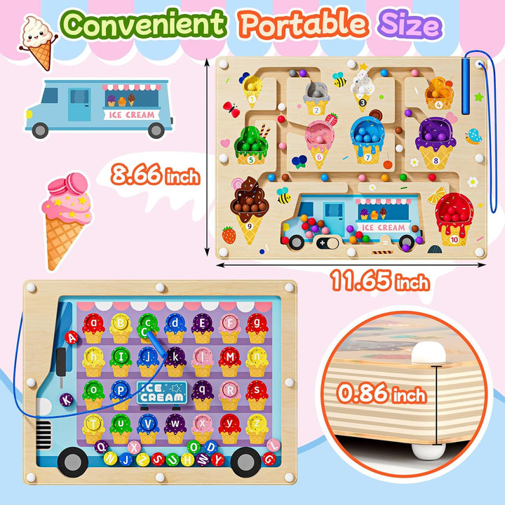 2-in-1 Magnetisches Eiscreme-Zahlen-Labyrinth Holzpuzzle für Kinder