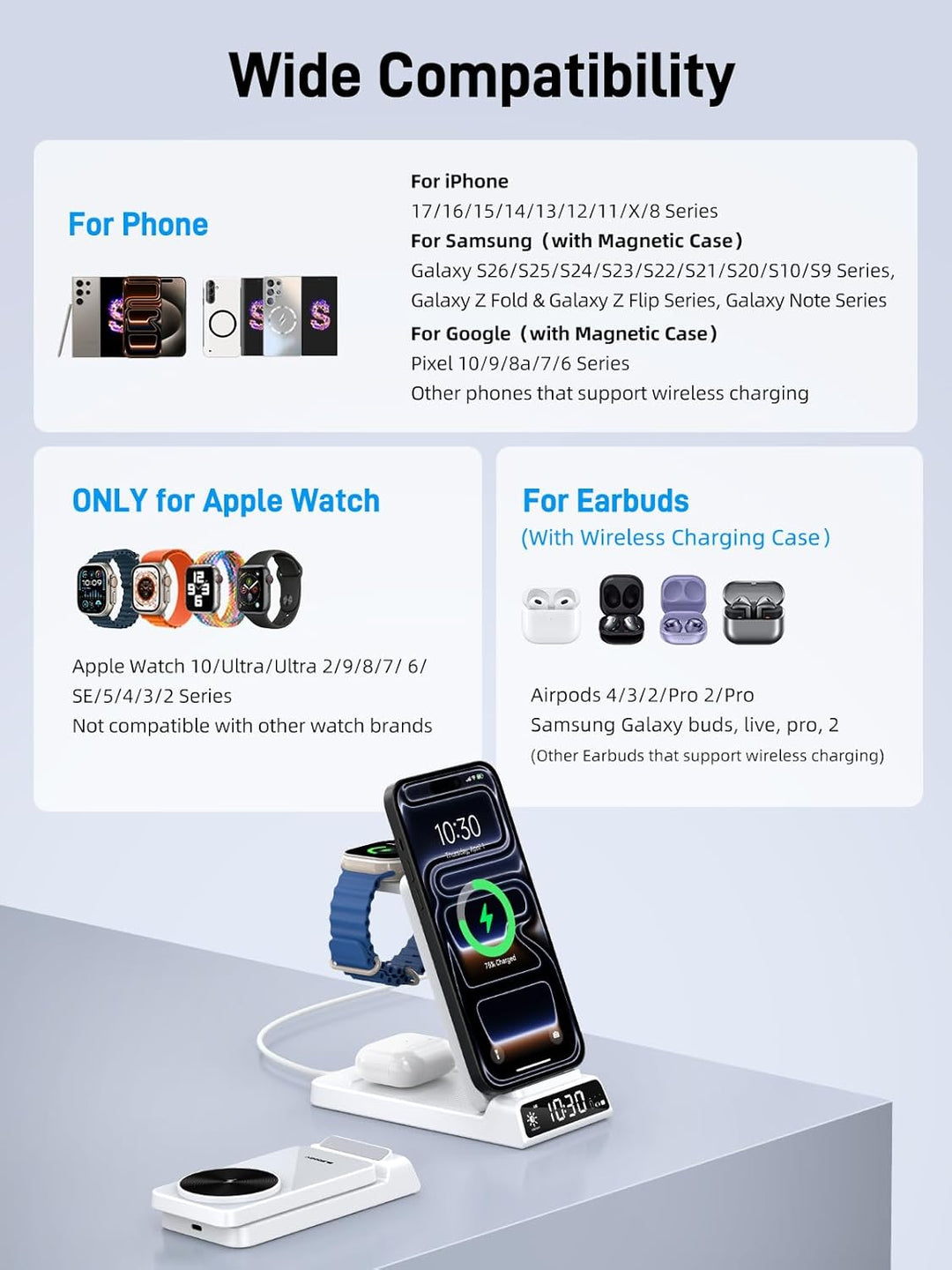Mag-Safe Ladestation für Apple Watch und iPhone, 3 in 1 Induktive Ladestation ladegerät für iPhone 1