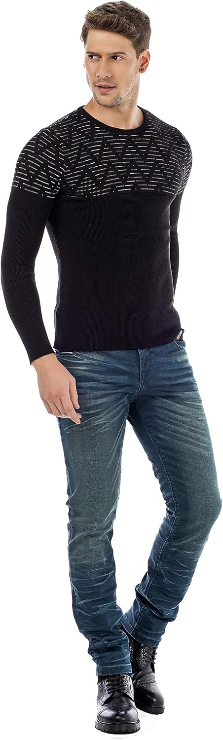 Cipo &amp; Baxx Herren Jeans Hose 5 Pocket Design Straight Vintage Denim Slim Fit Hose, Grün