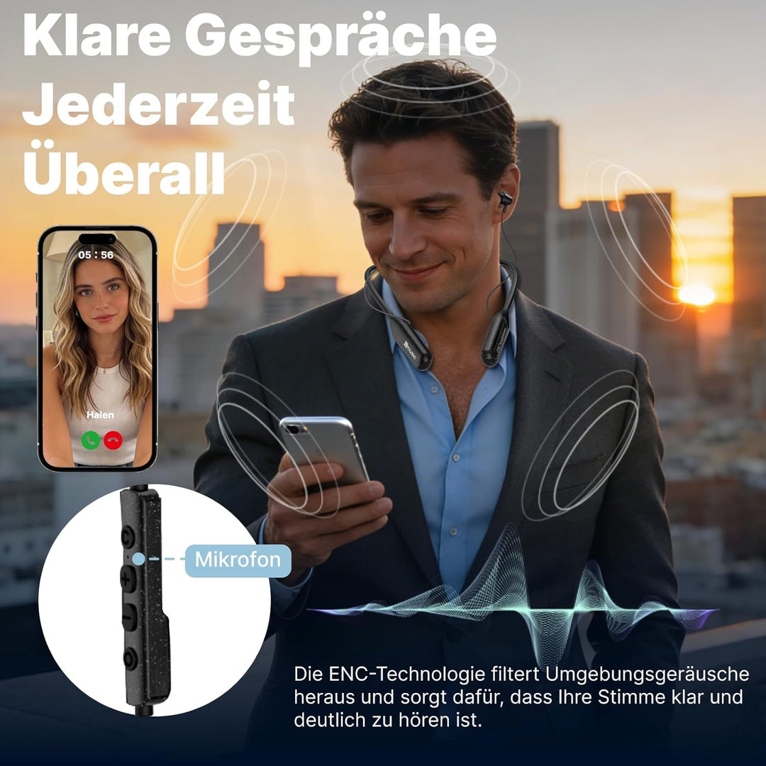 Hmusic H25 Bluetooth 5.4 Kopfhörer Nackenband, 200 Std Akku, IPX5 Wasserdicht, Magnetischer Im-Ohr O