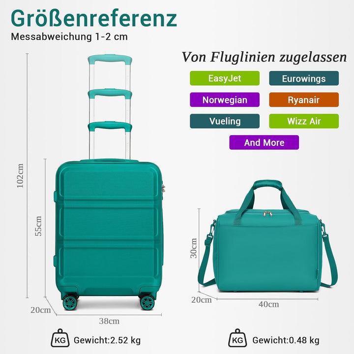KONO 55cm Rollkoffer Handgepäck Trolley Set 2 Teilig Gepäcksets, Kleiner Koffer mit Rollen Handgepäc