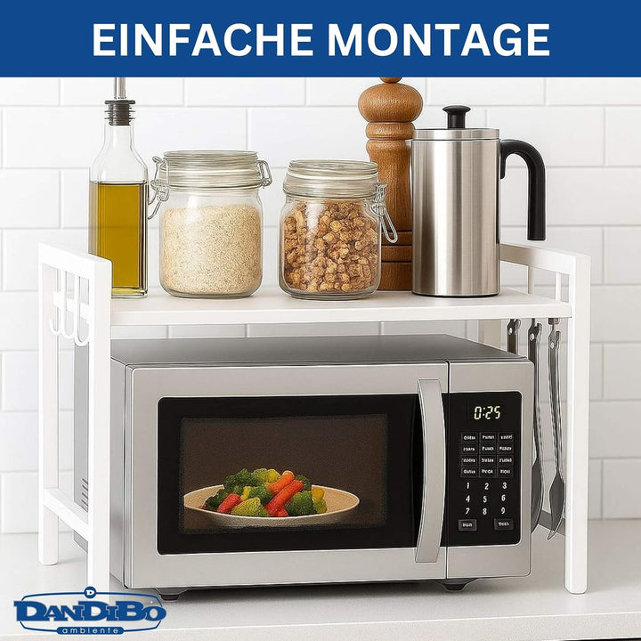 DanDiBo Verstellbares Mikrowellenregal Weiss 2 Stufig 40-64 cm Mikrowellen Regal 96683 Stehend Mikro