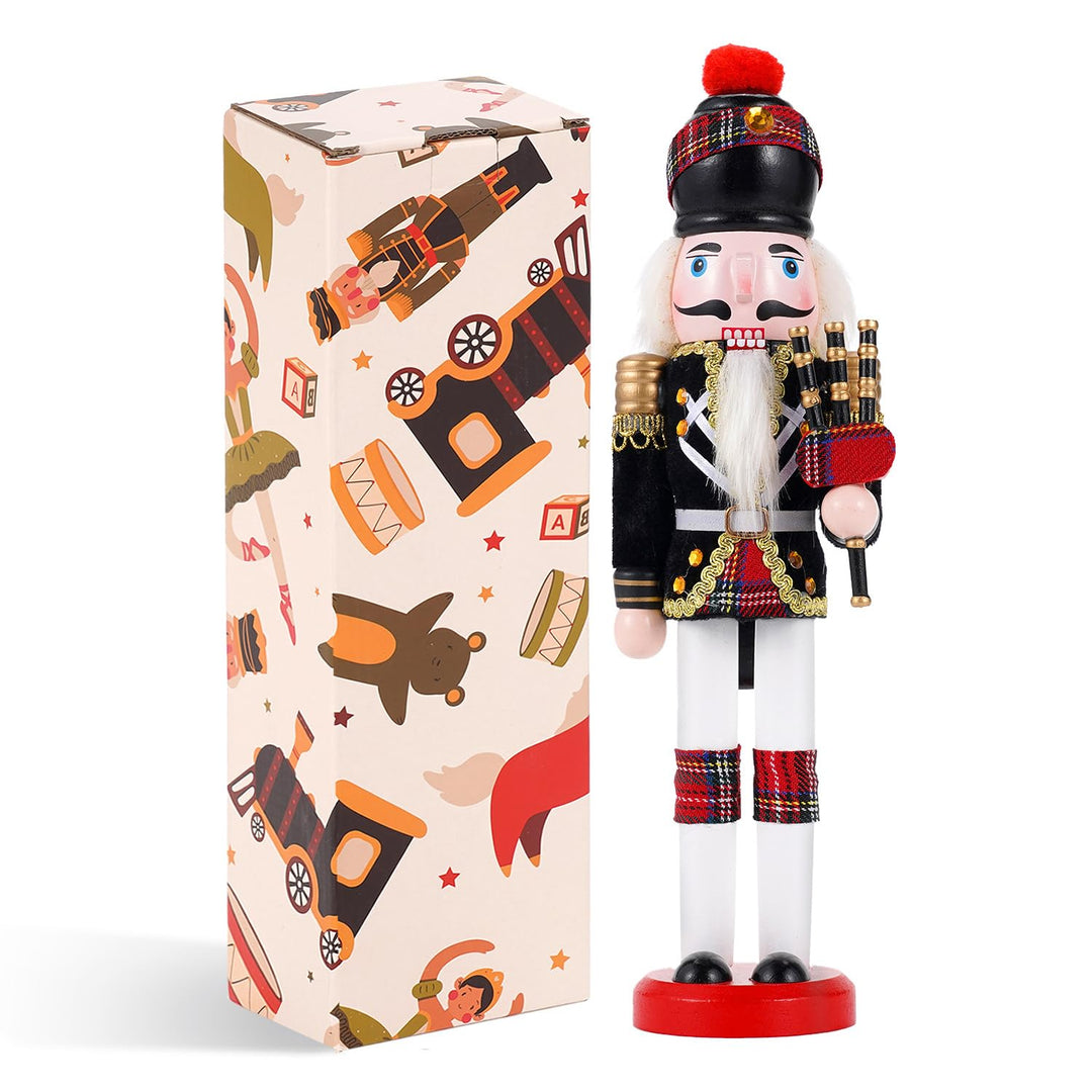 COMBIUBIU 30cm Nussknacker Figur-Schwarzer Windflöter,Traditionelle handgefertigte Holzherstellung,N