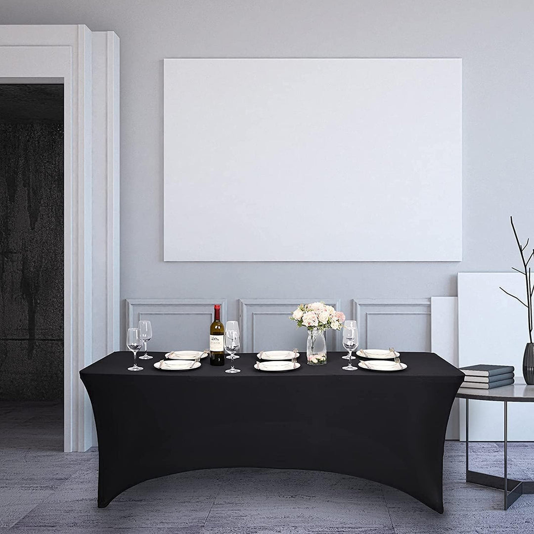 6PCS 6-Fuss Schwarze Tischdecke,Spandex Dehnbare elastische Tischdecke,rechteckige Cocktail-Tischdec