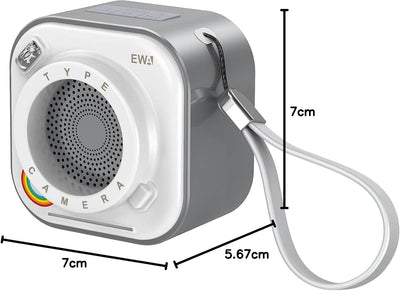 EWA Kabelloser Mini-Bluetooth-Lautsprecher mit Umhängeband, mit Bass-Radiator, einzigartiger Kamera-