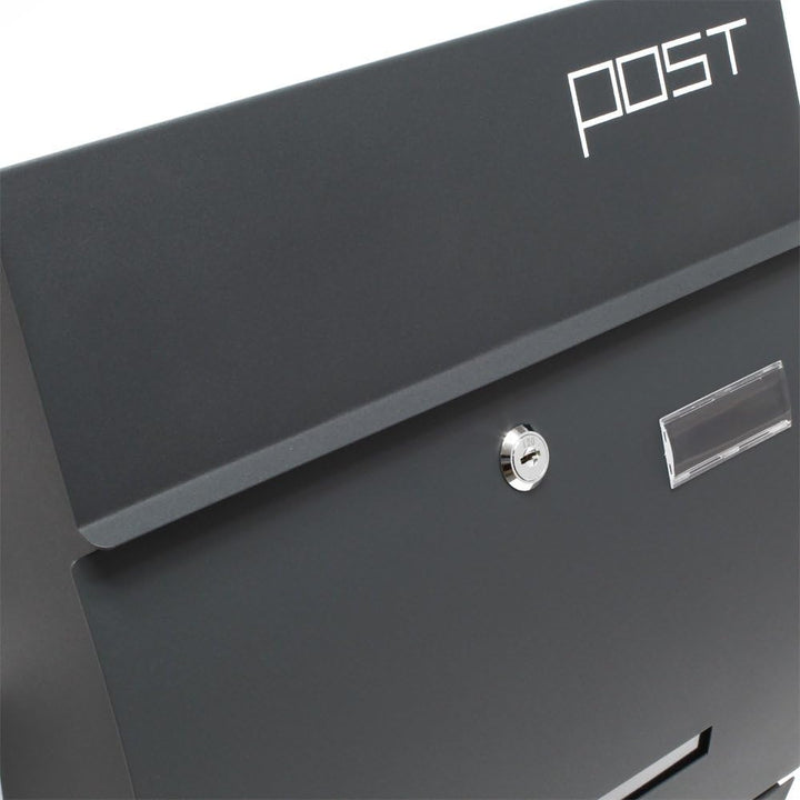 Wiltec Designer Briefkasten V4 Anthrazit 350 x 95 x 445 mm, Wandbriefkasten mit Schloss, Sichtschlit