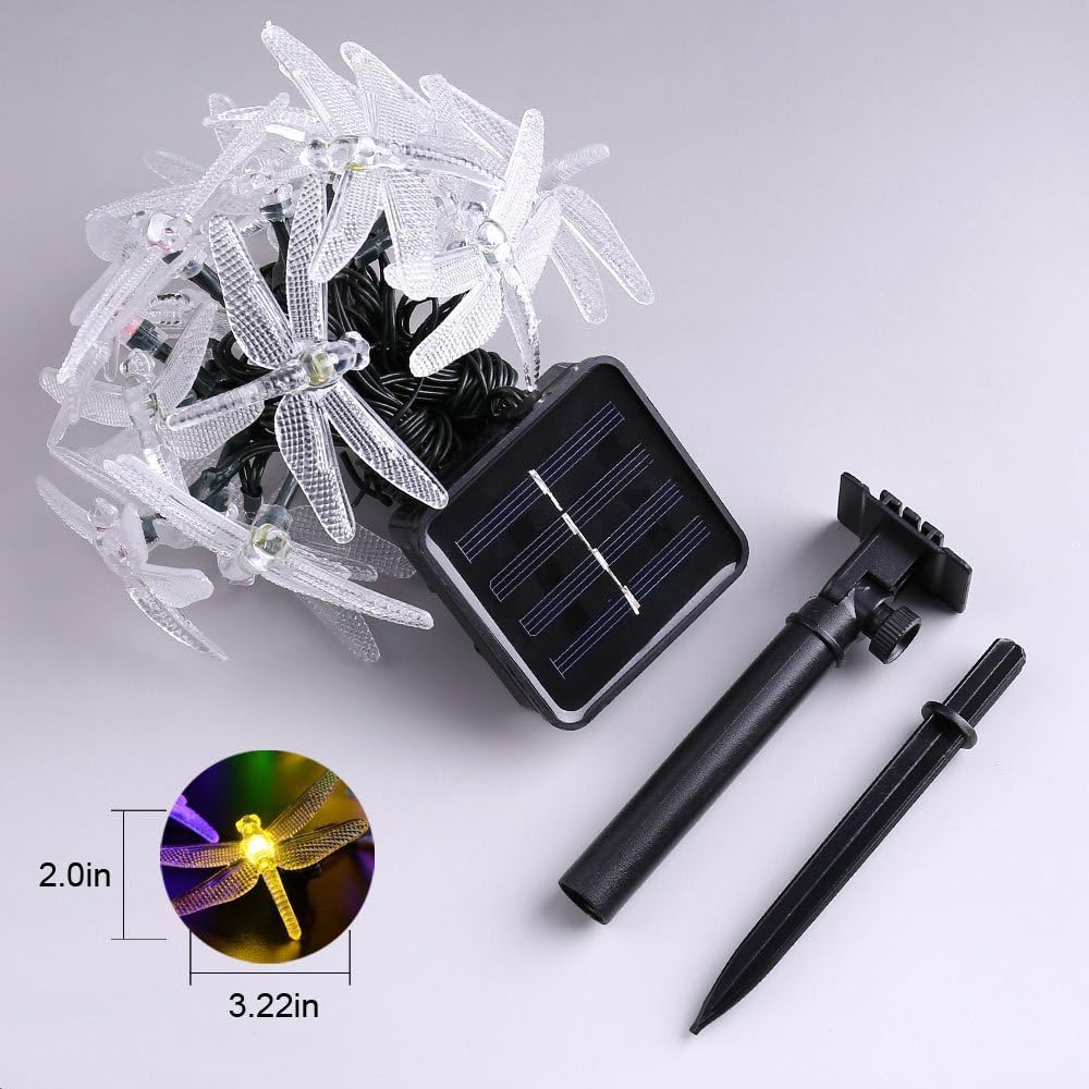 KEEDA 20 LED Solar Libellen Lichterkette - Wasserdicht, 8 Modi - Aussen 16ft Solarleuchten für Garte