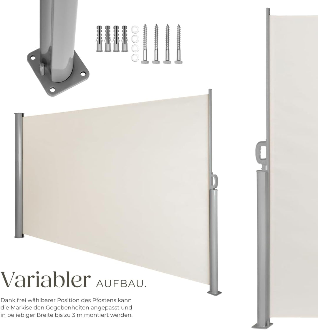 tectake blickdichte Aluminium Seitenmarkise, Wind- und Sichtschutz für Balkon, Garten und Terrasse,