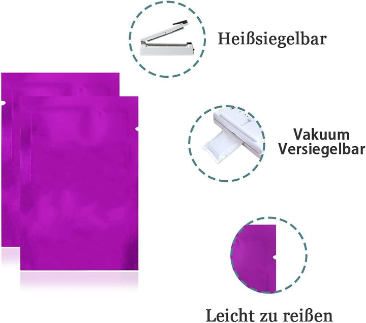 WACCOMT Pack 200 Stück Farbig Mylar Folie Obere Öffnung Versiegelbare Beutel Vakuum Heisssiegelbeute