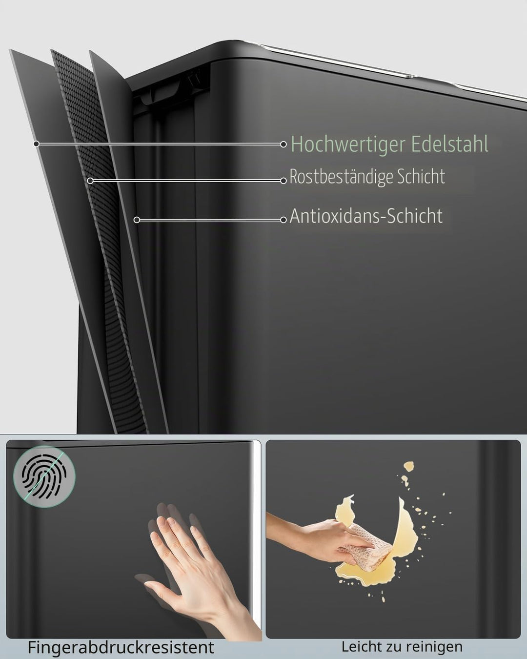 Clevich Mülleimer Küche,2 x 30 Liter Treteimer mit Geruchsfilter,Mülltrennsystem 2 Fächer,Metall Dop