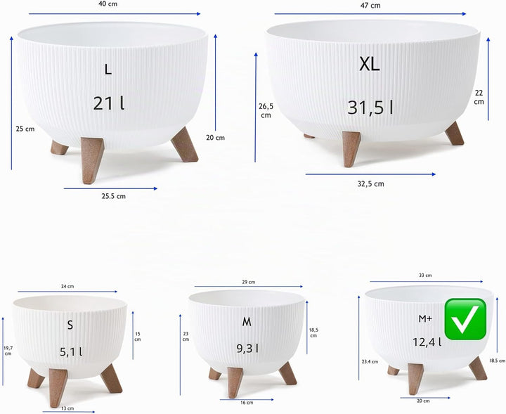 MELTOM Blumentopf Schale mit Füssen Einsatz Kräutertopf Übertopf Pflanzschale Eco Recycled (Weiss, M