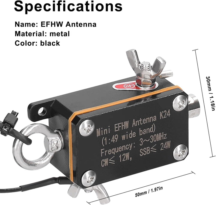 Taschen-EFHW-Antenne K24, 3-30 Frequenzband, Kurzwellenantenne, Breitband-Endspeisungs-Halbwellenant
