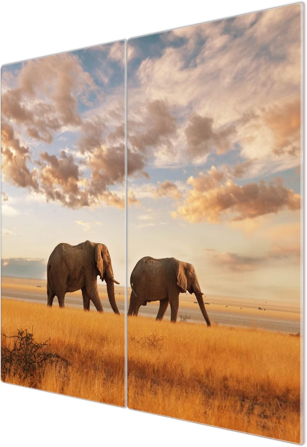 banjado® Herdabdeckplatte Glas 2-teilig je 30x52 cm/Schneidebrett Herdabdeckung mit Motiv Elefanten/