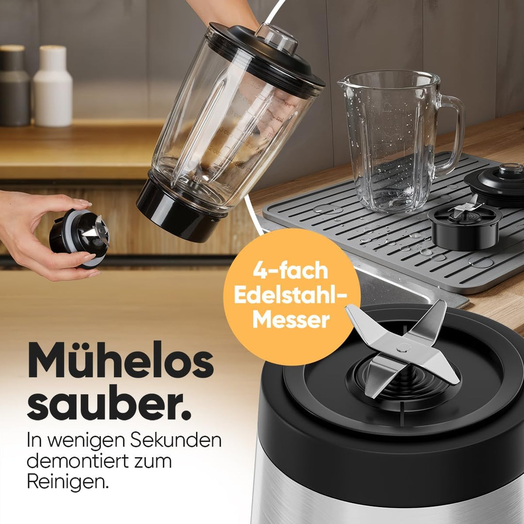 Clatronic® Standmixer 700W | Mixer | BPA frei | massives Glas | 4-fach Edelstahl-Messer | 1,5L Smoot