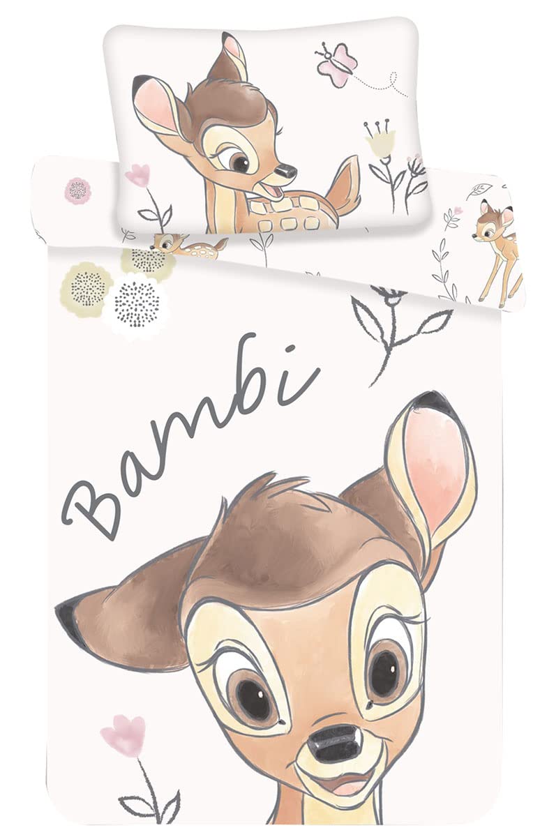 Disney Bambi Baby-Bettwäsche, 100% Baumwolle, Bettbezug 100 x 135 cm + Kissenbezug 40 x 60 cm