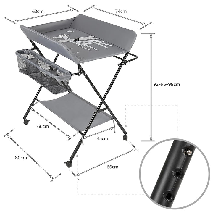 Homewell Baby Wickelkombi Wickelkommode, Mobile Wickeltisch Klappbar, mit Wickelauflage, Sicherheits