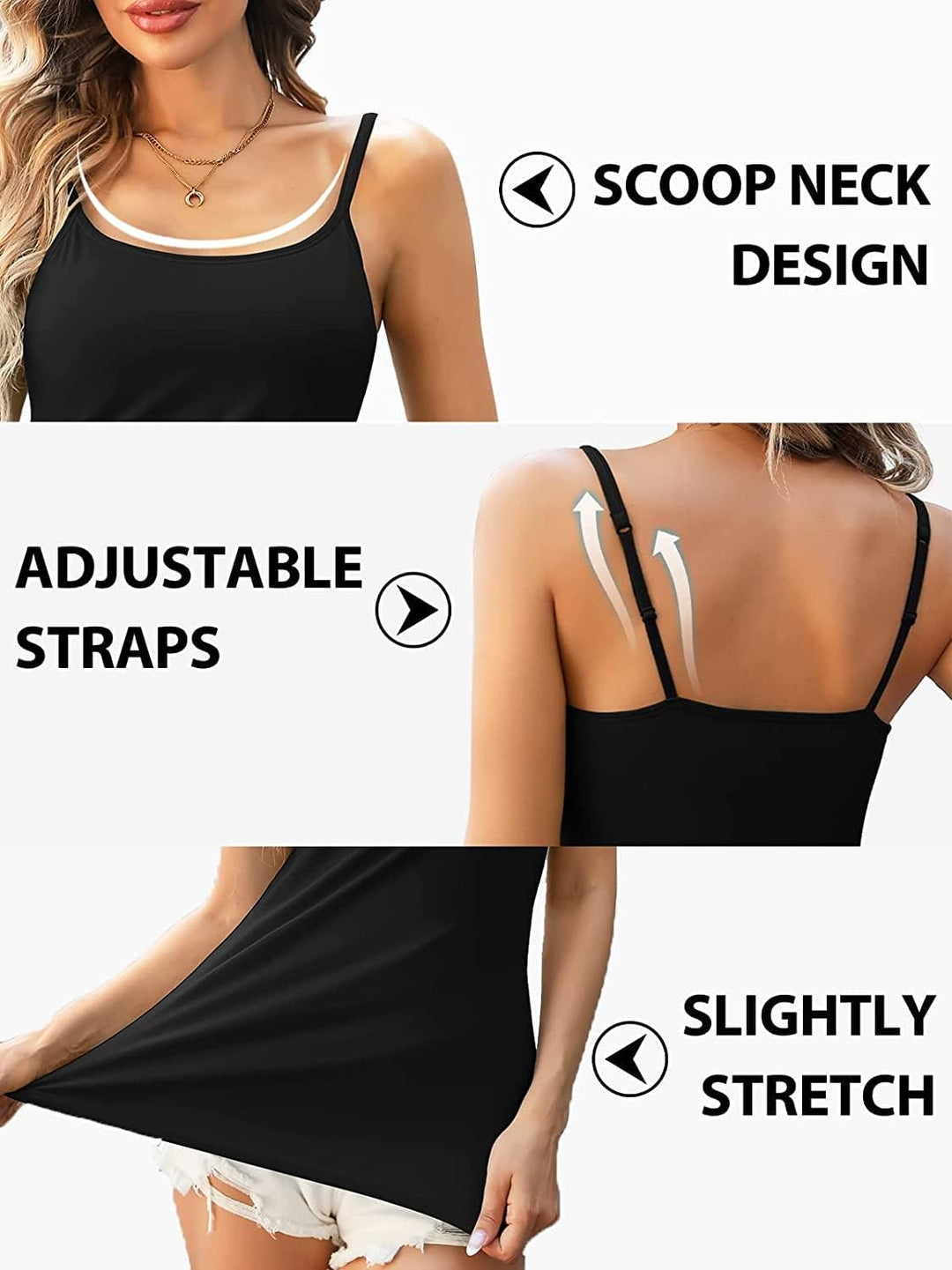 Attraco 2er Pack Damen Baumwolle Tank Top mit Regal BH Unterhemd Verstellbarer breiter Riemen Camiso
