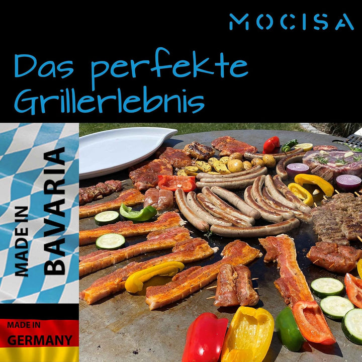 mocisa Grillplatte Feuerplatte Ø 55 cm für Fassgrill | Kugelgrill | Raketenofen | Stahl blank 4mm |