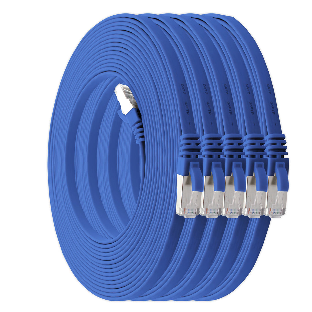 1aTTack.de 10m - blau - 5 Stück Cat7 Flachkabel Netzwerkkabel Cat 7 Rohkabel Gigabit Lan (10Gbit/s)