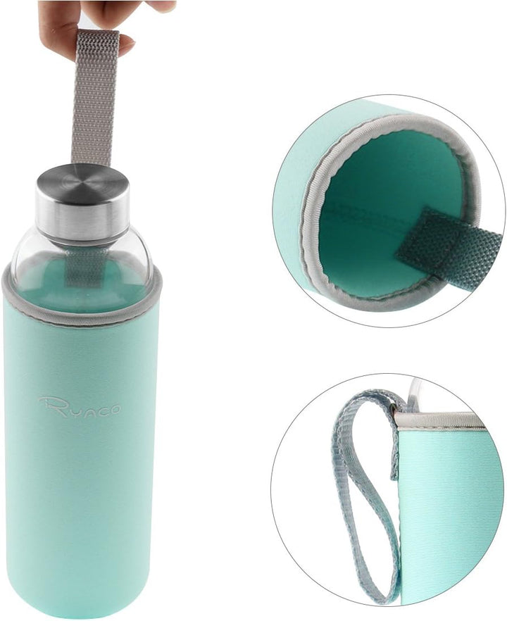 Ryaco Trinkflasche aus Glas 550ml/750ml/1000ml/1L,Glasflasche mit Neoprenhülle,Glastrinkflasche mit